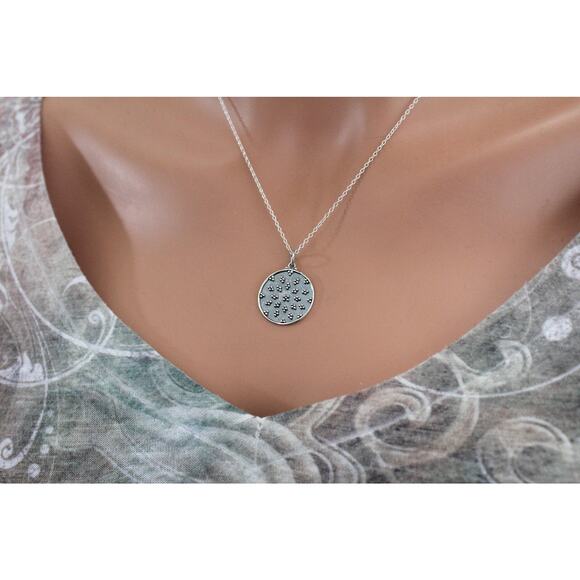 Sterling Silver Granulation Circle Charm Necklace - Picture 1 of 4